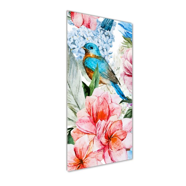 Verticale glasfoto Bloemen en vogels