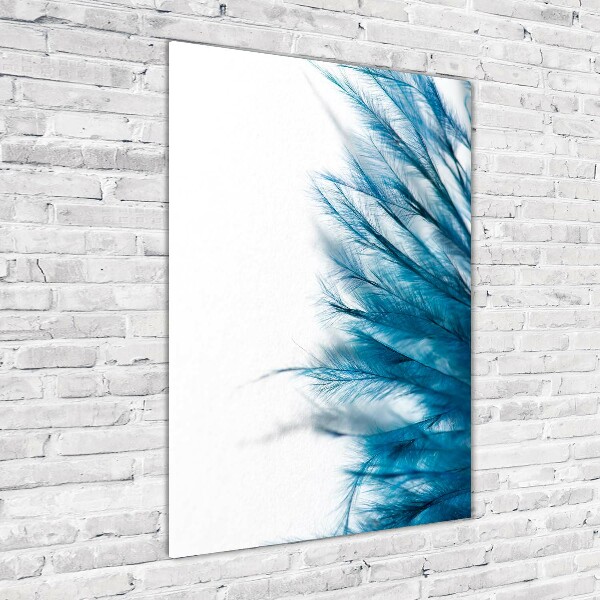 Verticale glasfoto Blauwe veren
