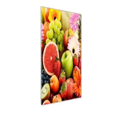 Verticaal glasschilderij Vruchten en bloemen