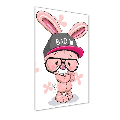 Verticaal glasschilderij Konijn in een hoed