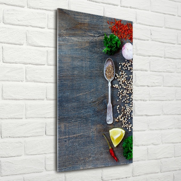 Verticale glasfoto Specerijen en kruiden