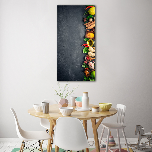 Verticale glasfoto Specerijen en kruiden