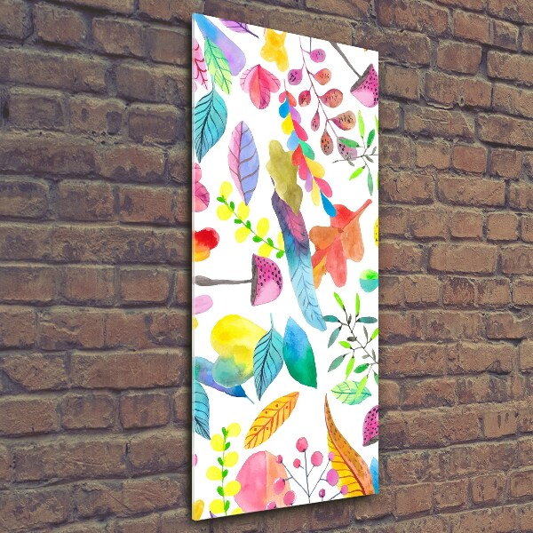 Verticale glasfoto Bladeren en paddenstoelen