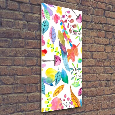 Verticale glasfoto Bladeren en paddenstoelen