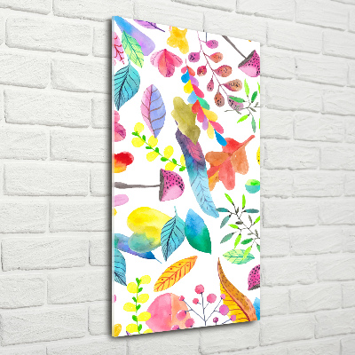 Verticale glasfoto Bladeren en paddenstoelen