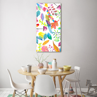 Verticale glasfoto Bladeren en paddenstoelen