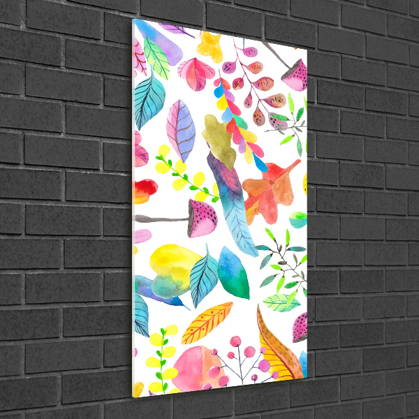 Verticale glasfoto Bladeren en paddenstoelen