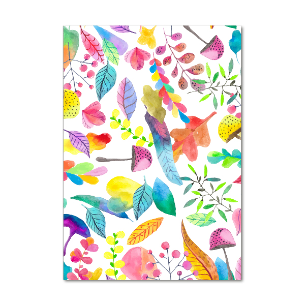 Verticale glasfoto Bladeren en paddenstoelen