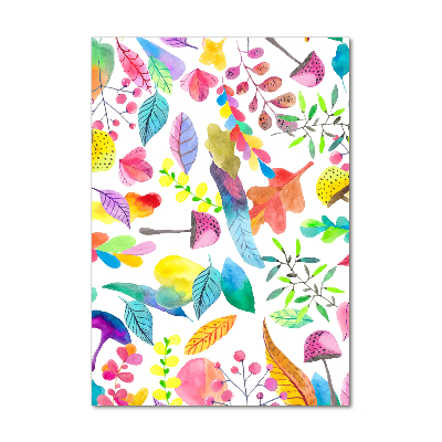 Verticale glasfoto Bladeren en paddenstoelen