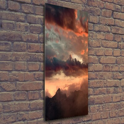 Verticale foto op glas Zonsondergang boven de bergen