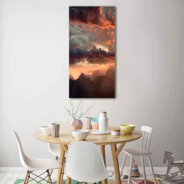 Verticale foto op glas Zonsondergang boven de bergen