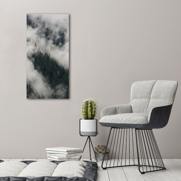 Verticale glasfoto Een wolk boven het bos