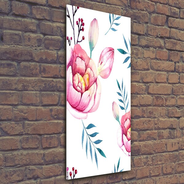 Verticaal glasschilderij Pioenrozen