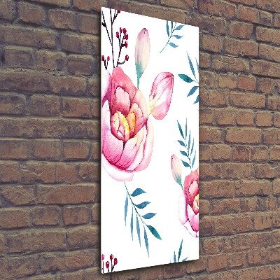 Verticaal glasschilderij Pioenrozen