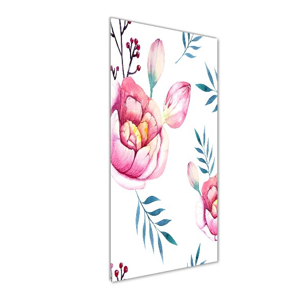Verticaal glasschilderij Pioenrozen