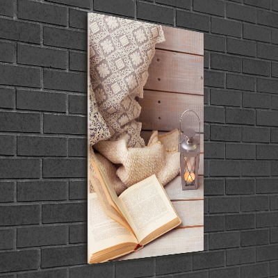 Verticaal glasschilderij Ontspannen met een boek