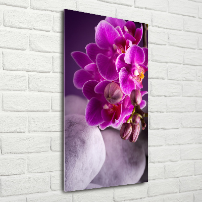 Verticaal glasschilderij Roze orchidee