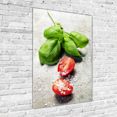 Verticaal glasschilderij Tomaten en basilicum