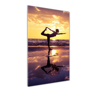 Verticale glasfoto Yoga op het strand