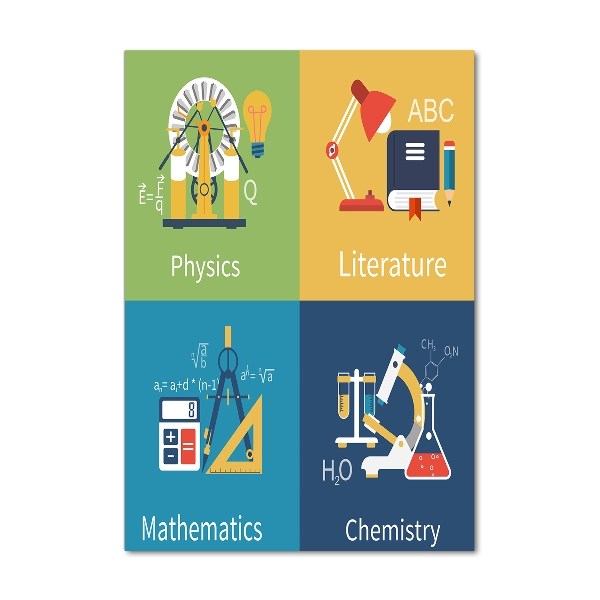 Verticaal glasschilderij Schoolvakken