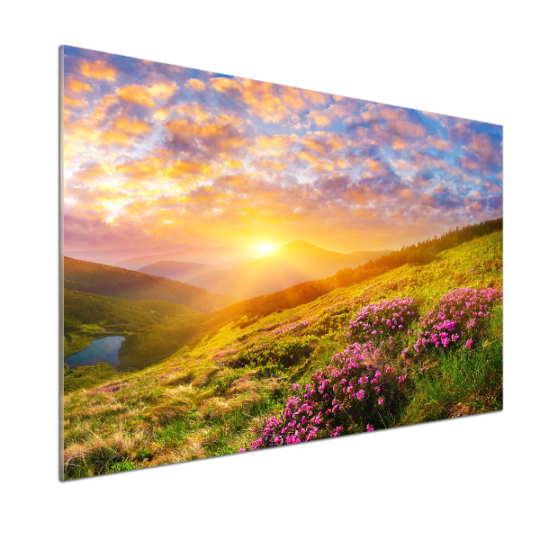 Spatscherm keuken Zonsondergang boven de bergen