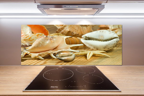 Spatscherm keuken Schelpen op hout