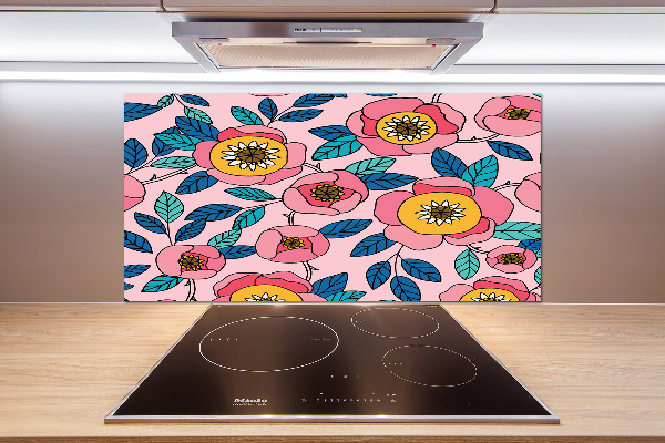 Glazen achterwand keuken Roze bloemen