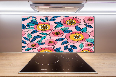 Glazen achterwand keuken Roze bloemen