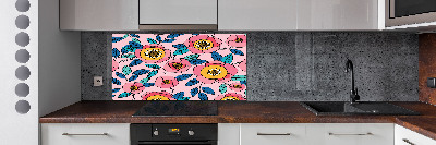 Glazen achterwand keuken Roze bloemen