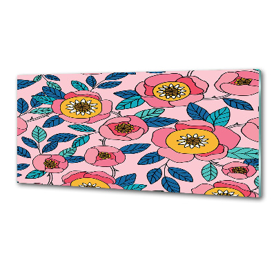 Glazen achterwand keuken Roze bloemen
