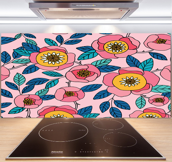 Glazen achterwand keuken Roze bloemen