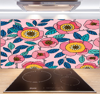 Glazen achterwand keuken Roze bloemen