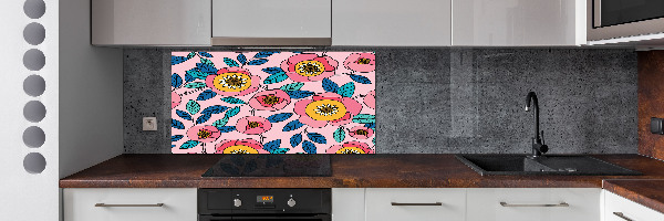 Glazen achterwand keuken Roze bloemen