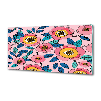 Glazen achterwand keuken Roze bloemen
