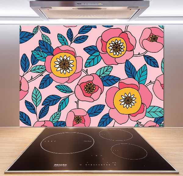 Glazen achterwand keuken Roze bloemen