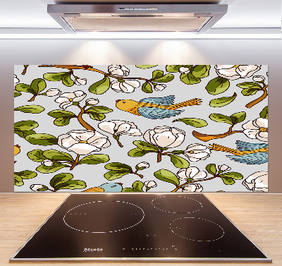 Spatscherm keuken Bloemen en vogels