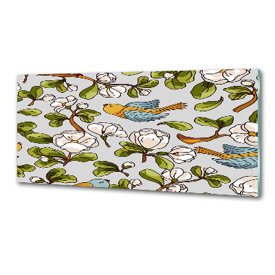 Spatscherm keuken Bloemen en vogels