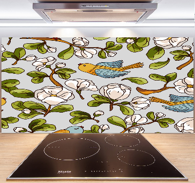 Spatscherm keuken Bloemen en vogels