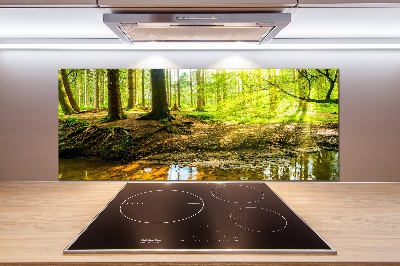 Spatscherm keuken Zonnestralen in het bos