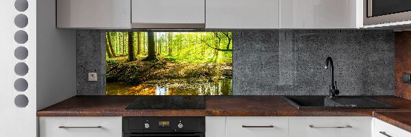 Spatscherm keuken Zonnestralen in het bos