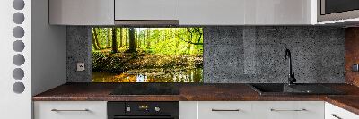 Spatscherm keuken Zonnestralen in het bos