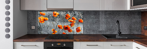 Spatscherm keuken Klaprozen