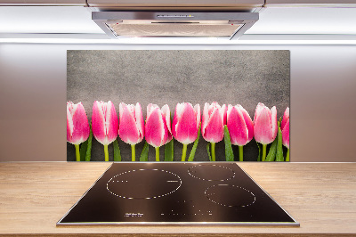 Spatplaat keuken Roze tulpen