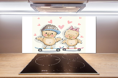 Spatscherm keuken Vogels op een skateboard