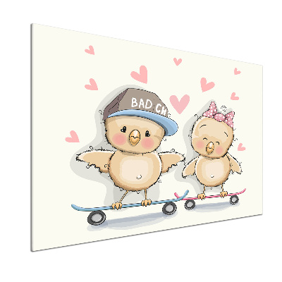 Spatscherm keuken Vogels op een skateboard