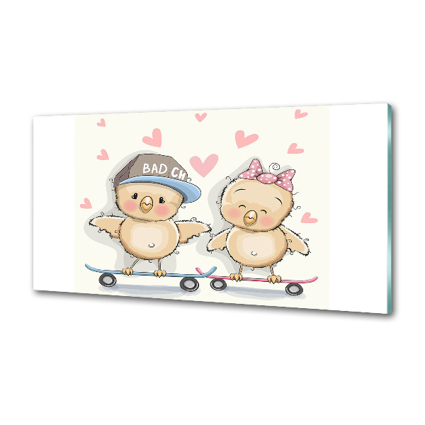 Spatscherm keuken Vogels op een skateboard