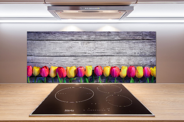 Spatplaat keuken Tulpen op hout