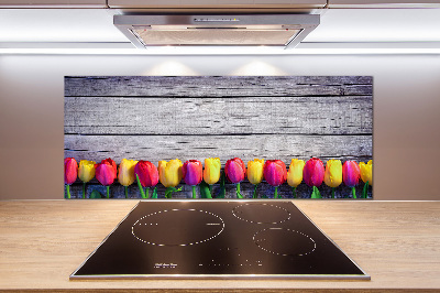 Spatplaat keuken Tulpen op hout