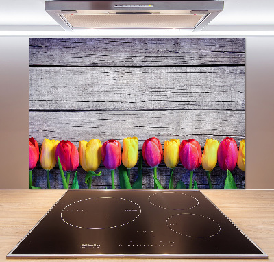 Spatplaat keuken Tulpen op hout