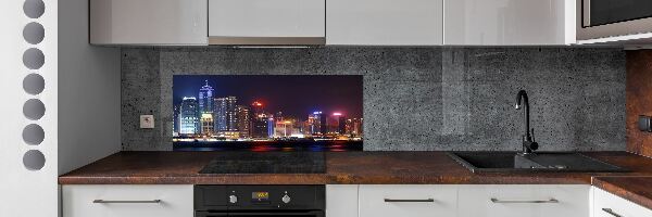Spatscherm keuken Hong Kong 's nachts
